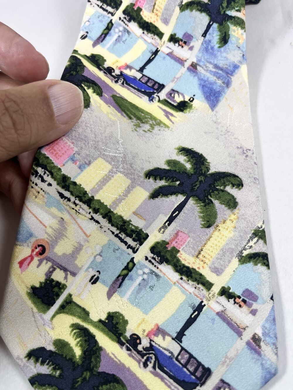 Bruce Helander For Nicole Miller Silk Neck Tie Vintage Palm Trees Beach Resort